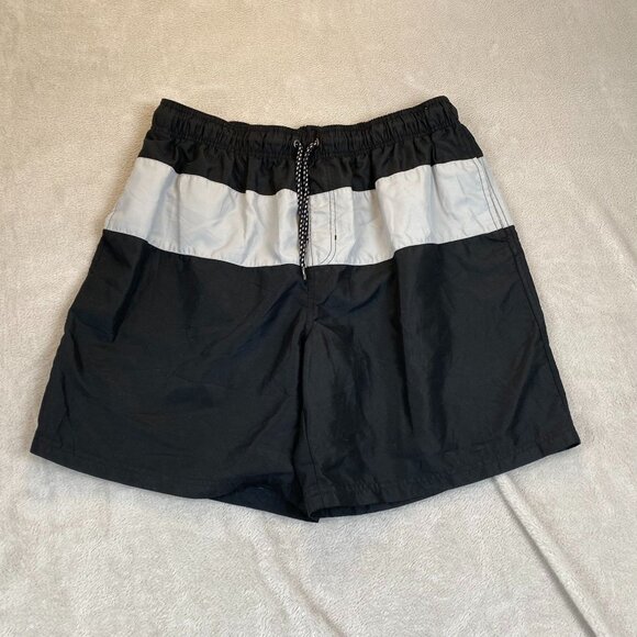 OP Mens Swim Shorts XL Black & Gray Polyester Drawstring Elastic Waist - Picture 9 of 10